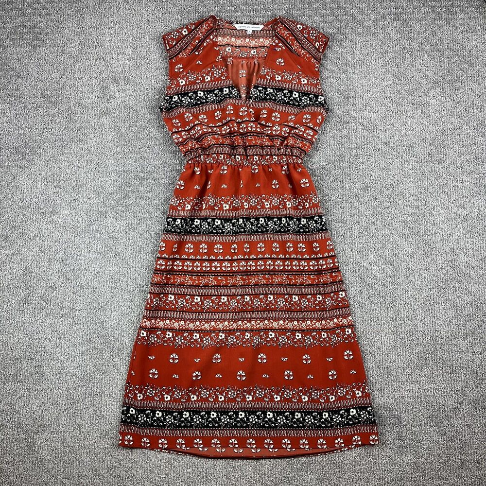 Cupcakes and Cashmere Dress Womens Small Red Boho Floral Midi Sleeveless Summer
